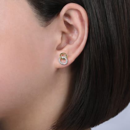 14K Yellow-White Gold Interlocking Links Diamond Stud Earrings