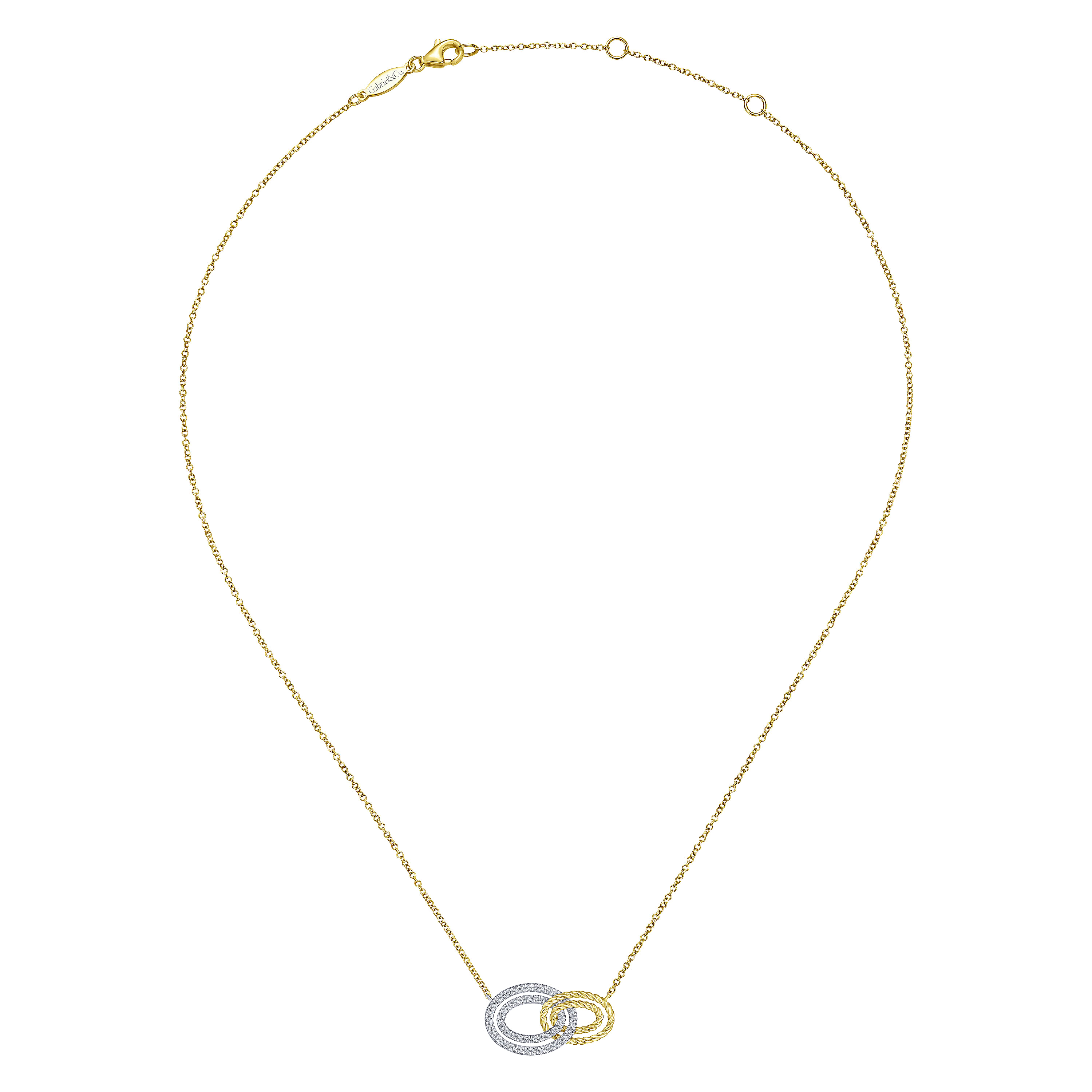 14K Yellow-White Gold Interlocking Oval Link Diamond Pendant Necklace - 0.25 ct - Shot 2