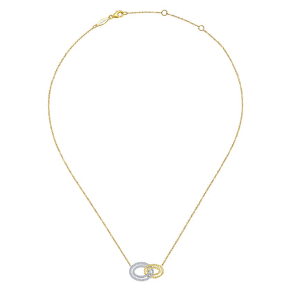 14K Yellow-White Gold Interlocking Oval Link Diamond Pendant Necklace