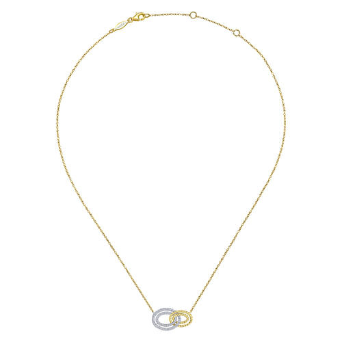14K Yellow-White Gold Interlocking Oval Link Diamond Pendant Necklace - 0.25 ct - Shot 2