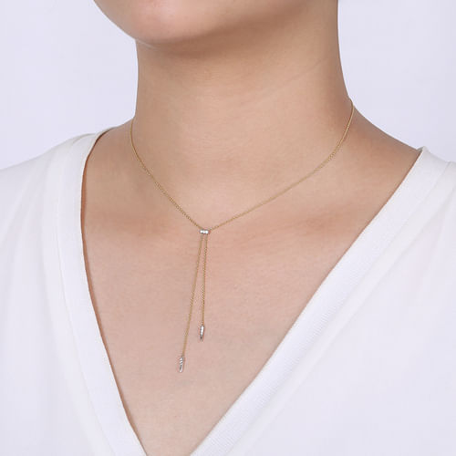 14K Yellow-White Gold Lariat Choker Necklace with Diamond Bar and Spikes - 0.07 ct - Shot 4