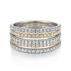 14K Yellow-White Gold Layered Wide Band Diamond Ring