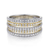 14K Yellow-White Gold Layered Wide Band Diamond Ring - 0.95 ct