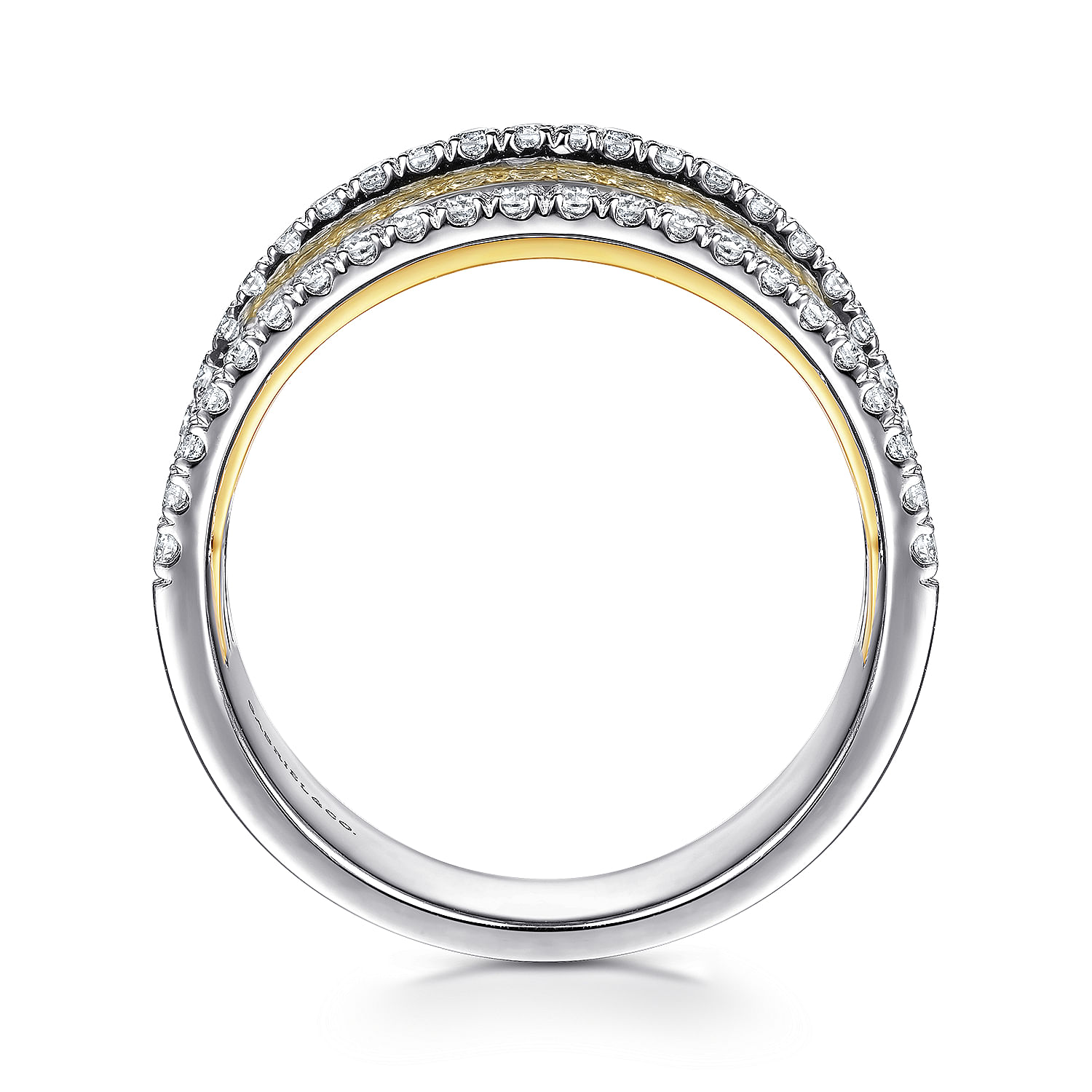 14K Yellow-White Gold Layered Wide Band Diamond Ring - 0.95 ct - Shot 2