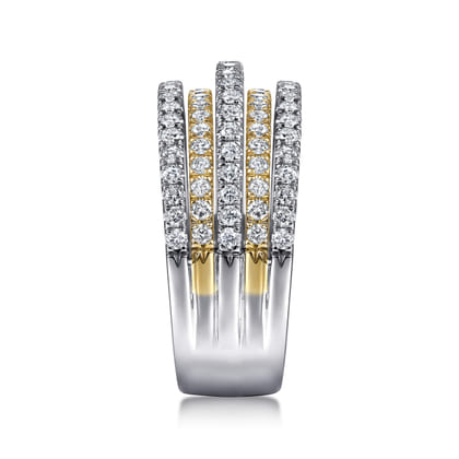 14K Yellow-White Gold Layered Wide Band Diamond Ring