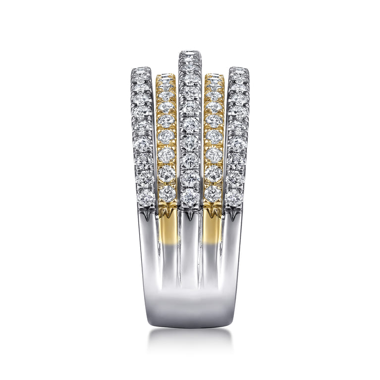 14K Yellow-White Gold Layered Wide Band Diamond Ring - 0.95 ct - Shot 4