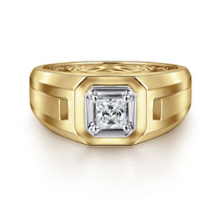 14K Yellow-White Gold Mens Engagement Ring in High Polish Finish