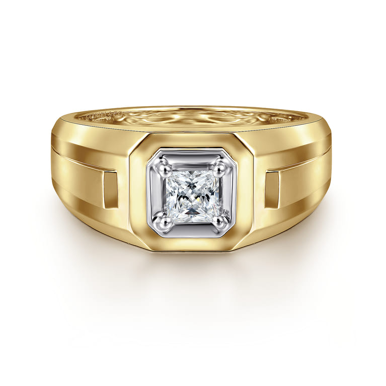 14K Yellow-White Gold Mens Engagement Ring in High Polish Finish - 0.5 ct - Shot 1