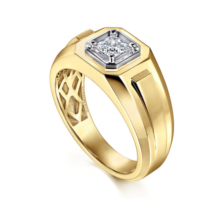 14K Yellow-White Gold Mens Engagement Ring in High Polish Finish
