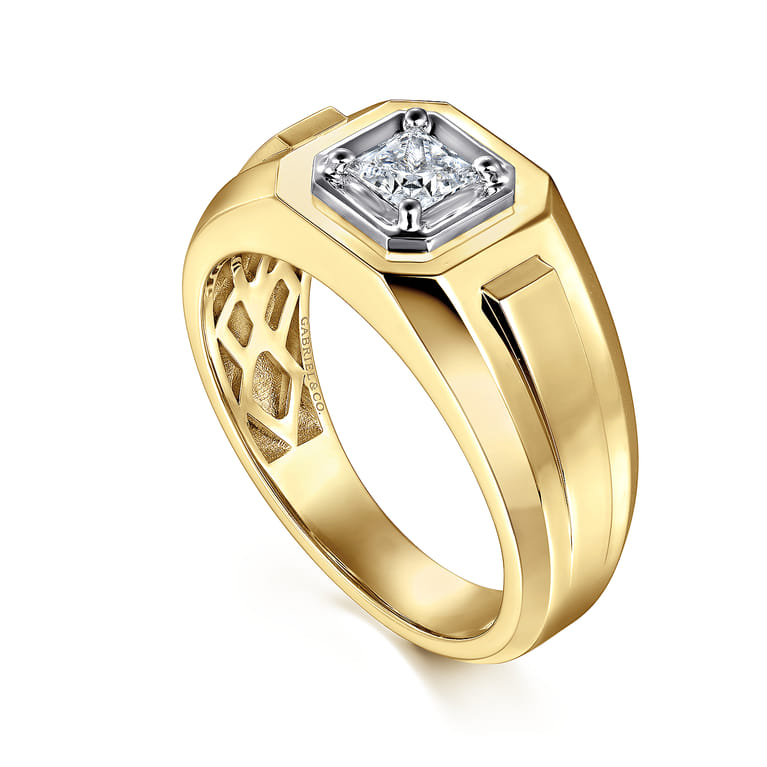 14K Yellow-White Gold Mens Engagement Ring in High Polish Finish - 0.5 ct - Shot 3