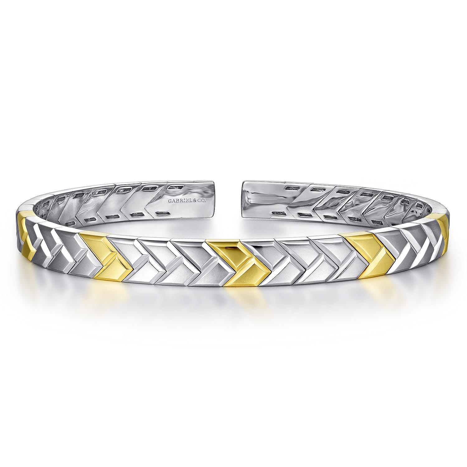 14K Yellow-White Gold Open Herringbone Cuff Bangle - Shot 1