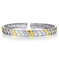 14K Yellow-White Gold Open Herringbone Cuff Bangle