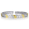 14K Yellow-White Gold Open Herringbone Cuff Bangle