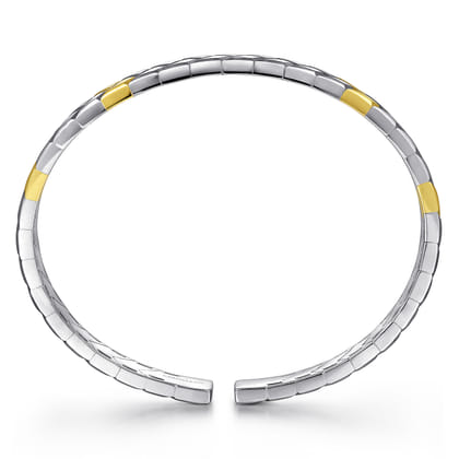 14K Yellow-White Gold Open Herringbone Cuff Bangle