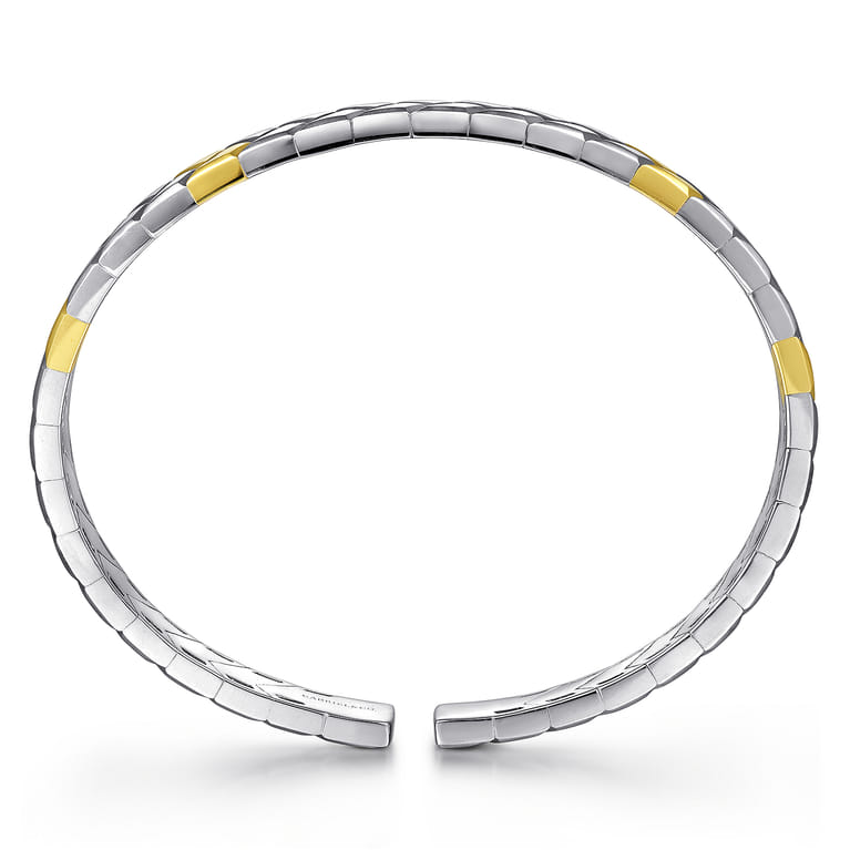 14K Yellow-White Gold Open Herringbone Cuff Bangle - Shot 3