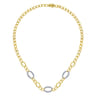 14K Yellow-White Gold Oval Chain Link Necklace with Diamond Pave - 1.55 ct