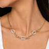 14K Yellow-White Gold Oval Chain Link Necklace with Diamond Pave - 1.55 ct