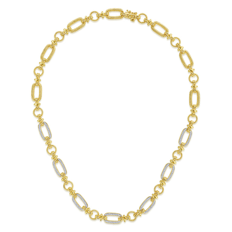 14K Yellow-White Gold Oval Chain Twisted Rope Link Necklace with Diamond Pave - 0.75 ct - Shot 2