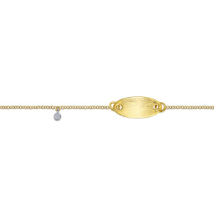 14K Yellow-White Gold Oval Nameplate Bracelet with Bezel Set Diamond Charm