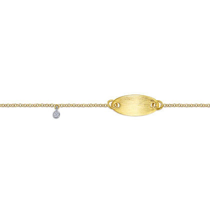 14K Yellow-White Gold Oval Nameplate Bracelet with Bezel Set Diamond Charm