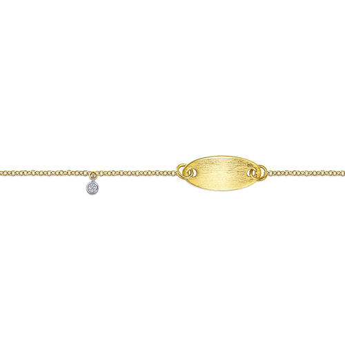 14K Yellow-White Gold Oval Nameplate Bracelet with Bezel Set Diamond Charm - 0.02 ct - Shot 3