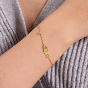 14K Yellow-White Gold Oval Nameplate Bracelet with Bezel Set Diamond Charm