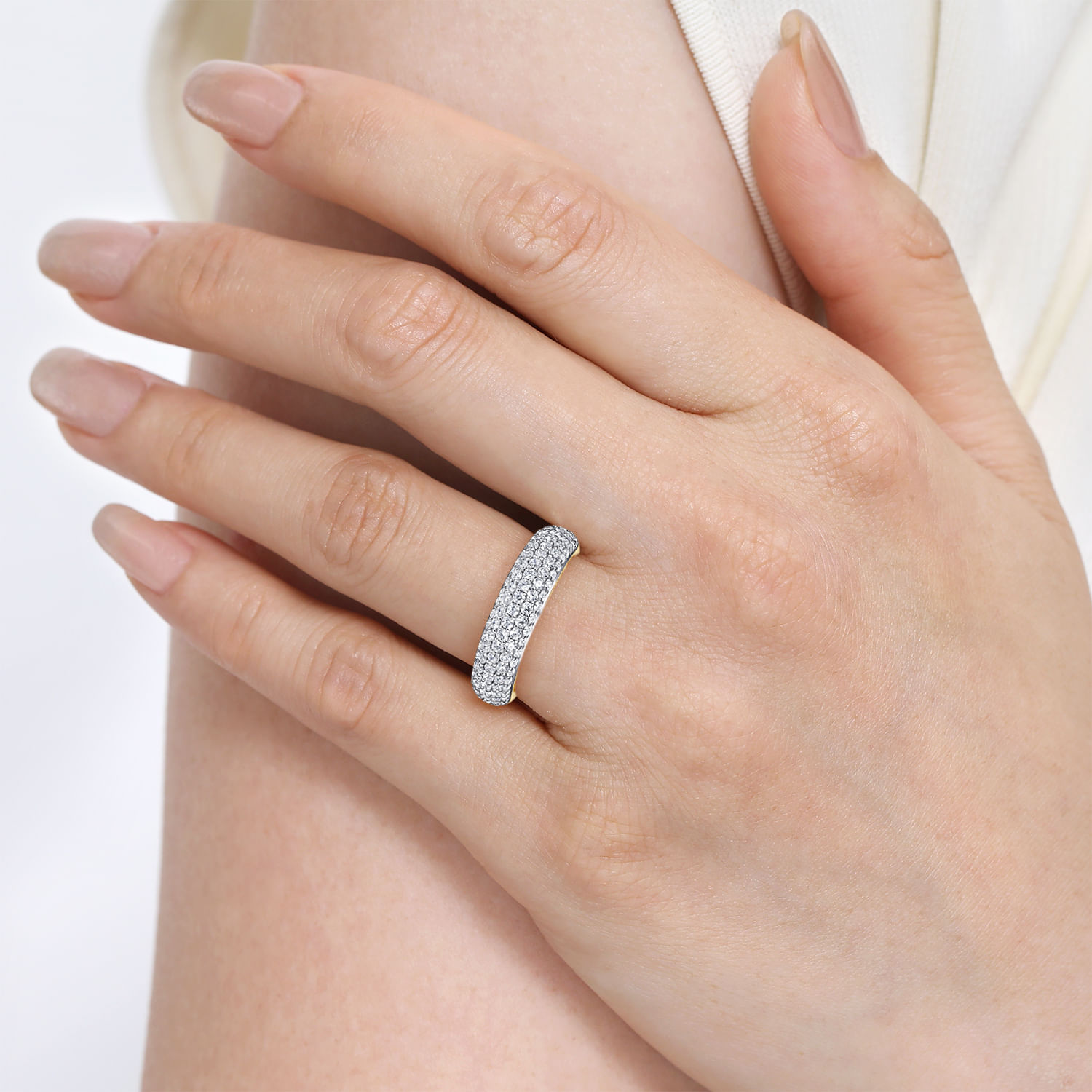 14K Yellow-White Gold Pave Diamond Anniversary Band