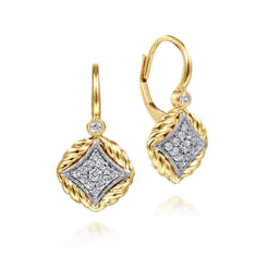 14K Yellow-White Gold Pave Diamond Leverback Earrings