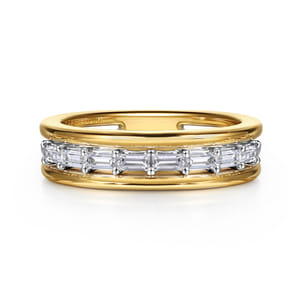 14K Yellow-White Gold Prong Baguette Diamond Anniversary Band