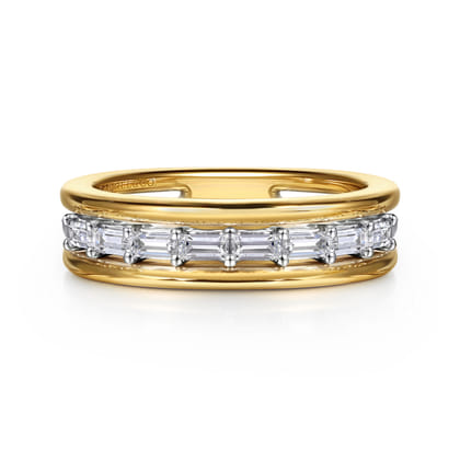 14K Yellow-White Gold Prong Baguette Diamond Anniversary Band