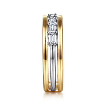14K Yellow-White Gold Prong Baguette Diamond Anniversary Band