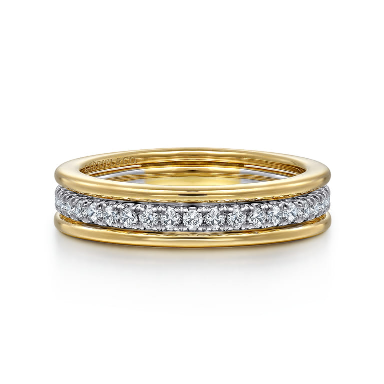 Straight Wedding Ring in 14k Yellow/white Gold with Round Natural Diamond at Gabriel & Co. - Shot 1
