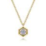 14K Yellow-White Gold Round Diamond Pendant Necklace with Hexagonal Frame - 0.05 ct