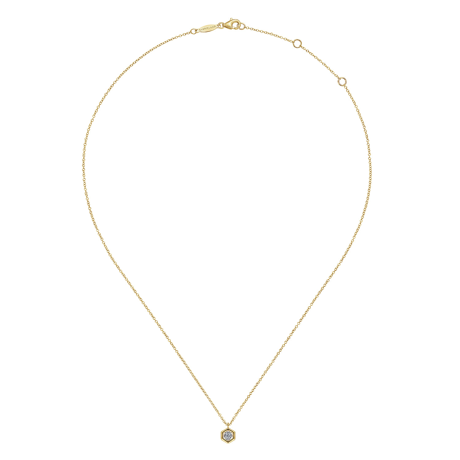 14K Yellow-White Gold Round Diamond Pendant Necklace with Hexagonal Frame - 0.05 ct - Shot 2