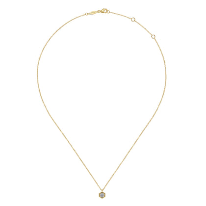 14K Yellow-White Gold Round Diamond Pendant Necklace with Hexagonal Frame