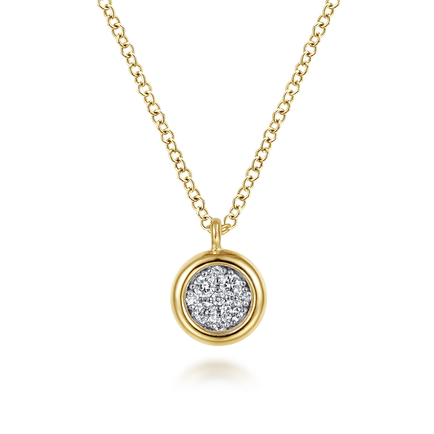 14K-Yellow-White-Gold-Round-Pave-Diamond-Cluster-Pendant-Necklace-with-Bezel-Frame1