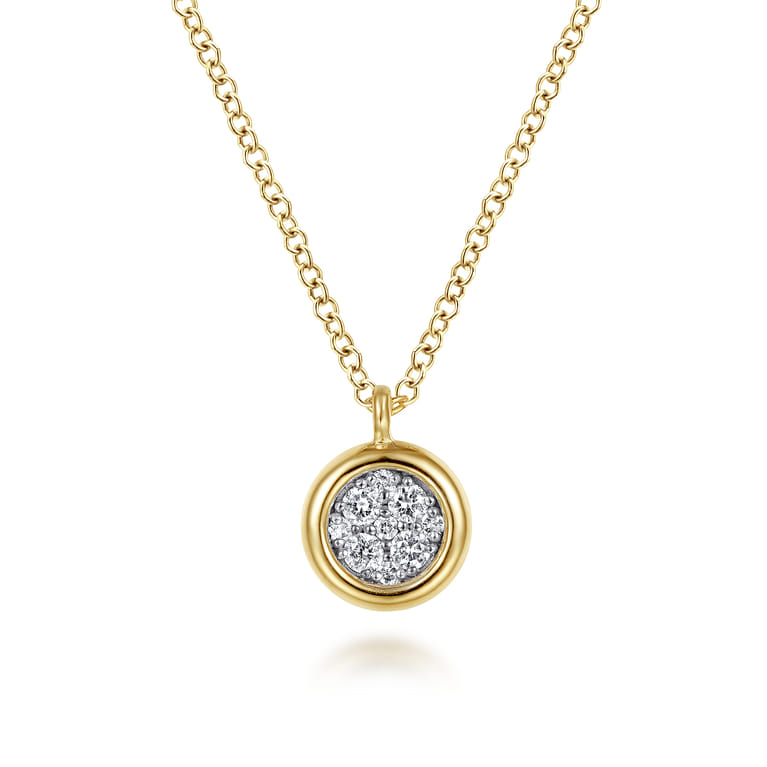 14K Yellow-White Gold Round Pave Diamond Cluster Pendant Necklace with Bezel Frame - 0.1 ct - Shot 1