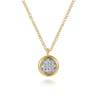 14K Yellow-White Gold Round Pave Diamond Cluster Pendant Necklace with Bezel Frame - 0.1 ct