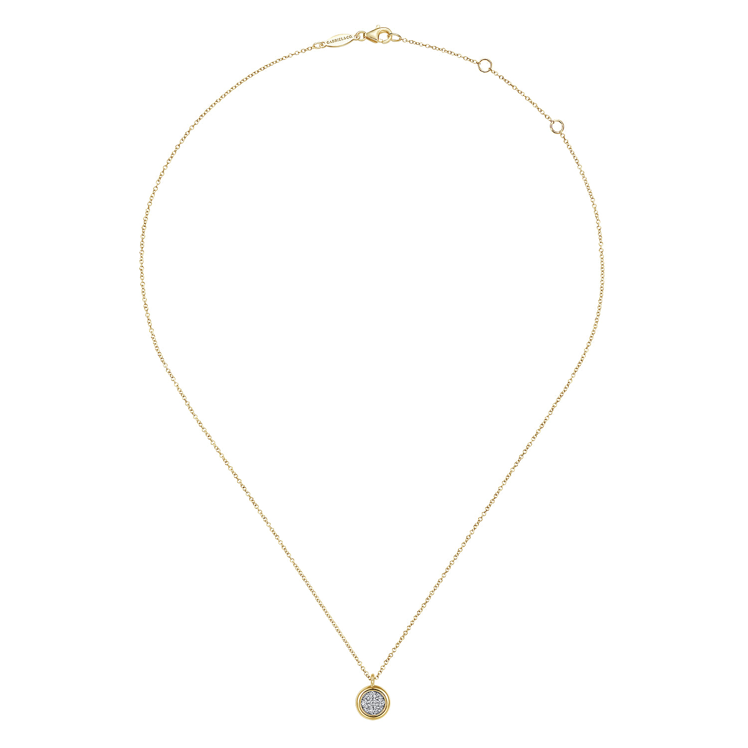 14K Yellow-White Gold Round Pave Diamond Cluster Pendant Necklace with Bezel Frame - 0.1 ct - Shot 2