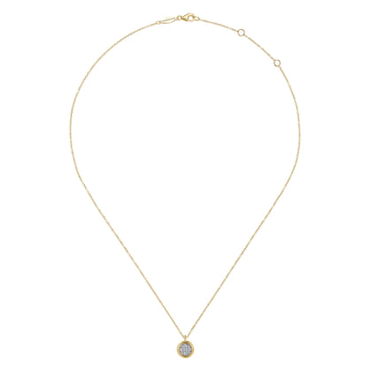 14K Yellow-White Gold Round Pave Diamond Cluster Pendant Necklace with Bezel Frame