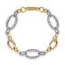 14K Yellow-White Gold Station Bracelet with Diamond Oval Links - 1.55 ct