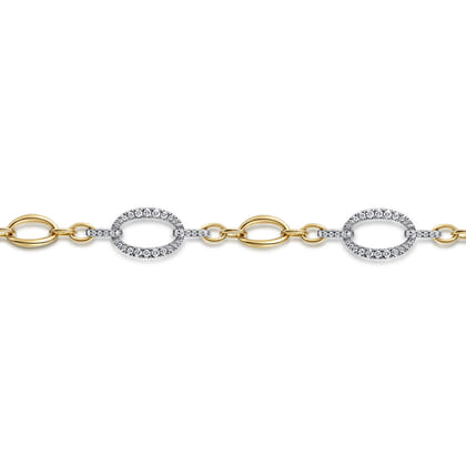 14K Yellow-White Gold Station Bracelet with Diamond Oval Links