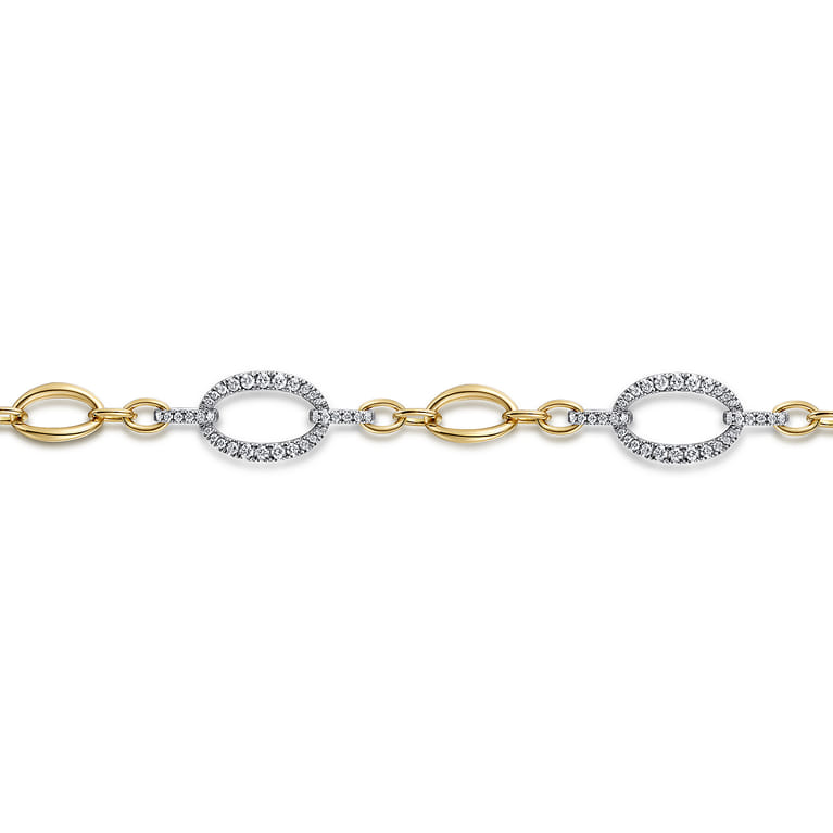 14K Yellow-White Gold Station Bracelet with Diamond Oval Links - 1.55 ct - Shot 2