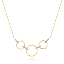 14K Yellow-White Gold Triple Loop Necklace with Diamond Connectors
