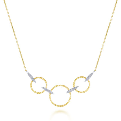 14K Yellow-White Gold Triple Loop Necklace with Diamond Connectors