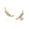 14K Yellow-White Gold Triple Split Curved Bar Bujukan Diamond Stud Earrings - 0.15 ct