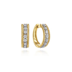 14K Yellow-White Gold Twisted 15mm Diamond Huggies