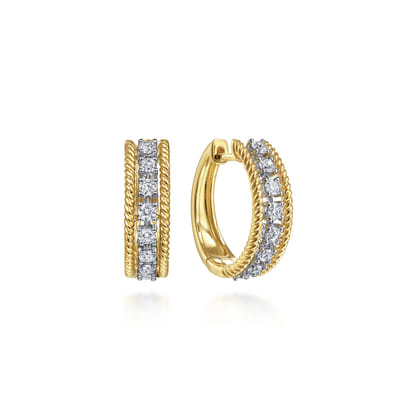 14K Yellow-White Gold Twisted 15mm Diamond Huggies