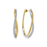 14K Yellow-White Gold Twisted 35mm Classic Diamond Hoop Earrings - 0.6 ct