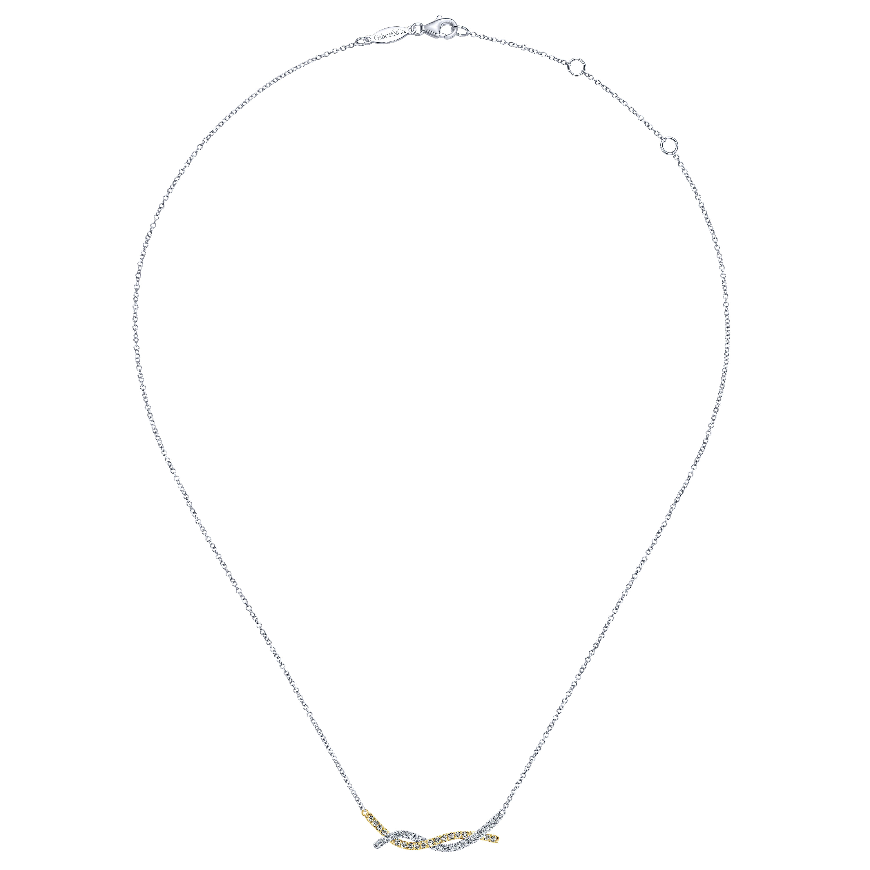 14K Yellow-White Gold Twisted Diamond Bar Necklace - 0.3 ct - Shot 2